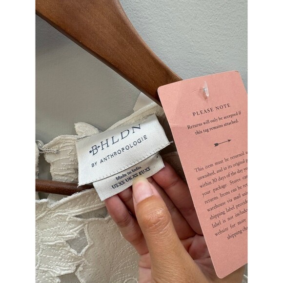 BHLDN by Anthropologie White Lace Short Sleeve Dress XS - Picture 5 of 5